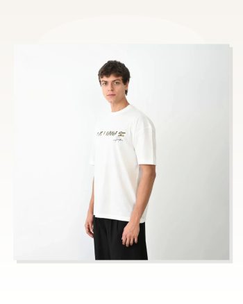 Grafik Baskılı Unisex Günlük Stil Beyaz Pastel Tonlu Oversize Tişört