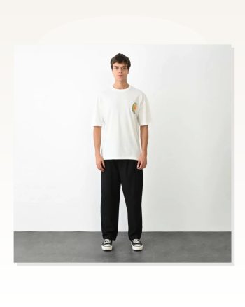 Grafik Baskılı Unisex Günlük Stil Beyaz Kristal Doku Oversize Tişört