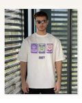 Baskılı Unisex Günlük Stil Beyaz Bisiklet Yaka Oversize Tişört