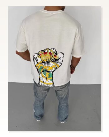 Baskı Detaylı Unisex Günlük Stil Beyaz Modern Klasik Oversize Tişört