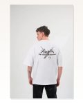İllüstrasyon Baskılı Unisex Günlük Stil Beyaz Fine Line Oversize Tişört