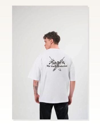 İllüstrasyon Baskılı Unisex Günlük Stil Beyaz Fine Line Oversize Tişört