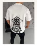 Desenli Unisex Günlük Stil Beyaz Optik Grafik Oversize Tişört
