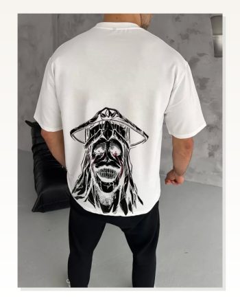 Desenli Unisex Günlük Stil Beyaz Optik Grafik Oversize Tişört