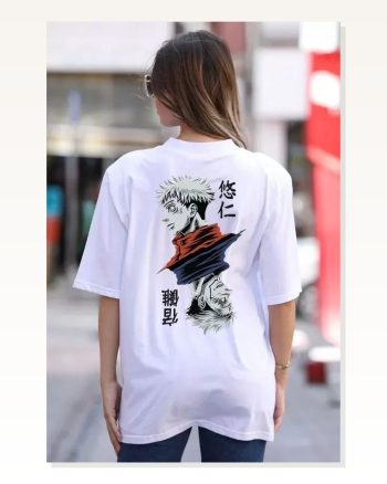 Baskılı Unisex Günlük Stil Beyaz Estetik Sanat Bol Kesim Tişört