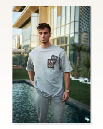 Unisex Salaş Stil Antrasit Eskitme Yıkama Oversize Tasarım Tişört