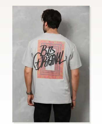 Baskılı Unisex Melanj Gri Retro Stil Tasarım Oversize Tişört