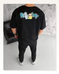 Baskılı Unisex Günlük Stil Siyah Soyut Form Desen Oversize Tişört Marketplace