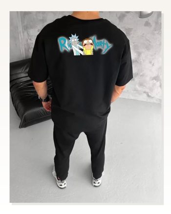 Baskılı Unisex Günlük Stil Siyah Soyut Form Desen Oversize Tişört