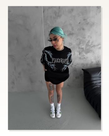 Baskılı Unisex Günlük Stil Siyah Grunge Yazı Rahat Kalıp Tişört