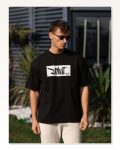 Grafik Baskılı Unisex Günlük Stil Siyah Galaksi Temalı Oversize Tişört