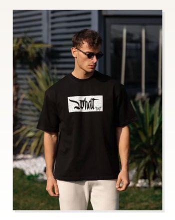 Grafik Baskılı Unisex Günlük Stil Siyah Galaksi Temalı Oversize Tişört