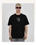 Baskılı Unisex Günlük Stil Siyah Bisiklet Yaka Oversize Tişört
