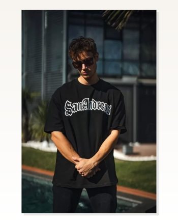 Baskılı Unisex Günlük Stil Siyah Şehir Temalı (urban) Oversize Tişört