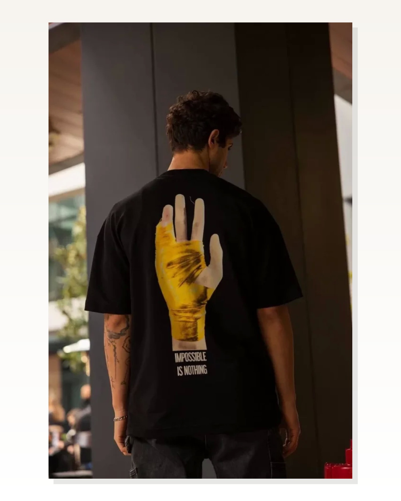 Baskılı Unisex Günlük Stil Siyah Mimari Desen Pamuklu Oversize Tişört Marketplace blank