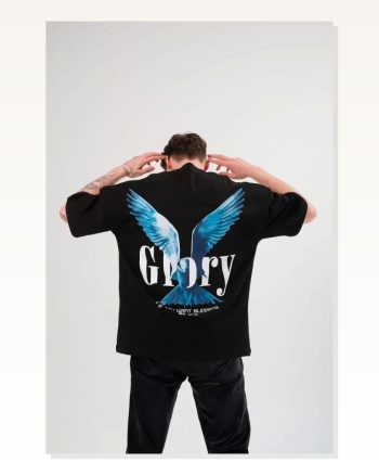 Grafik Baskılı Unisex Günlük Stil Siyah Loft Oversize Tişört