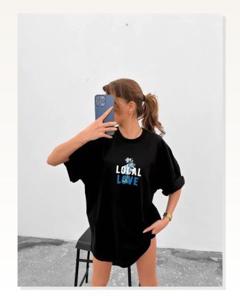 Baskılı Unisex Günlük Stil Siyah İkonik Sembol Oversize Tişört