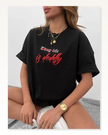 Baskılı Unisex Günlük Stil Siyah Kozmik Seri Rahat Form Oversize Tişört