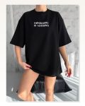 Baskılı Unisex Günlük Stil Siyah High Street Fashion Oversize Tişört