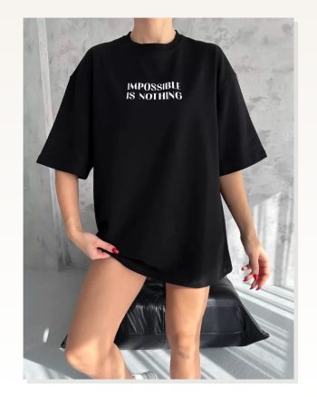 Baskılı Unisex Günlük Stil Siyah High Street Fashion Oversize Tişört