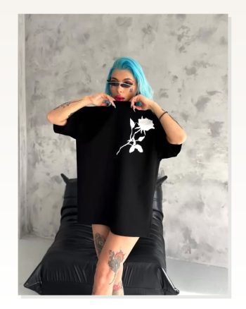 Baskılı Unisex Günlük Stil Siyah Matrix Dijital Oversize Tişört