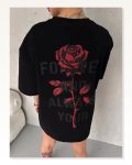 Baskılı Unisex Siyah Retro Dalga Pamuklu Oversize Tişört