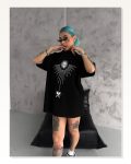 Baskılı Unisex Günlük Stil Siyah Sokak Kültürü Yazı Oversize Tişört