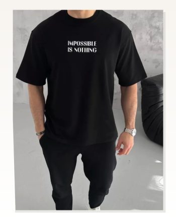 Baskılı Unisex Günlük Stil Siyah Street Style Yazı Oversize Tişört