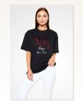 Baskılı Unisex Günlük Stil Siyah Bisiklet Yaka Oversize Tişört Marketplace