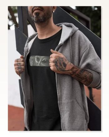 Baskılı Unisex Günlük Stil Siyah Eskitme Efektli Oversize Tişört