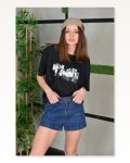 Baskılı Unisex Günlük Stil Soyut Figür Siyah Pamuklu Oversize Tişört