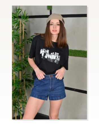 Baskılı Unisex Günlük Stil Soyut Figür Siyah Pamuklu Oversize Tişört
