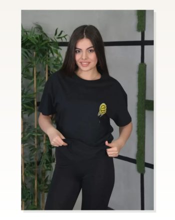 Baskılı Unisex Minimalist Çizim Siyah Pamuklu Oversize Tişört