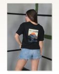 Modern Sanat Baskılı Unisex Siyah Pamuklu Oversize Tişört