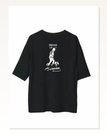 Baskılı Unisex Günlük Stil Siyah Bisiklet Yaka Oversize Tişört