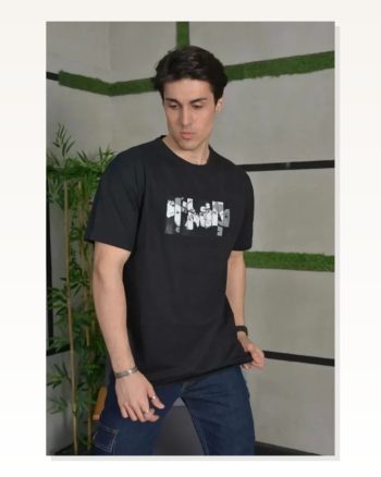 Baskı Detaylı Unisex Günlük Stil İllüstrasyon Siyah Pamuklu Oversize Tişört