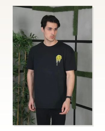 Baskı Detaylı Unisex Günlük Stil Tipografi Siyah Pamuklu Oversize Tişört