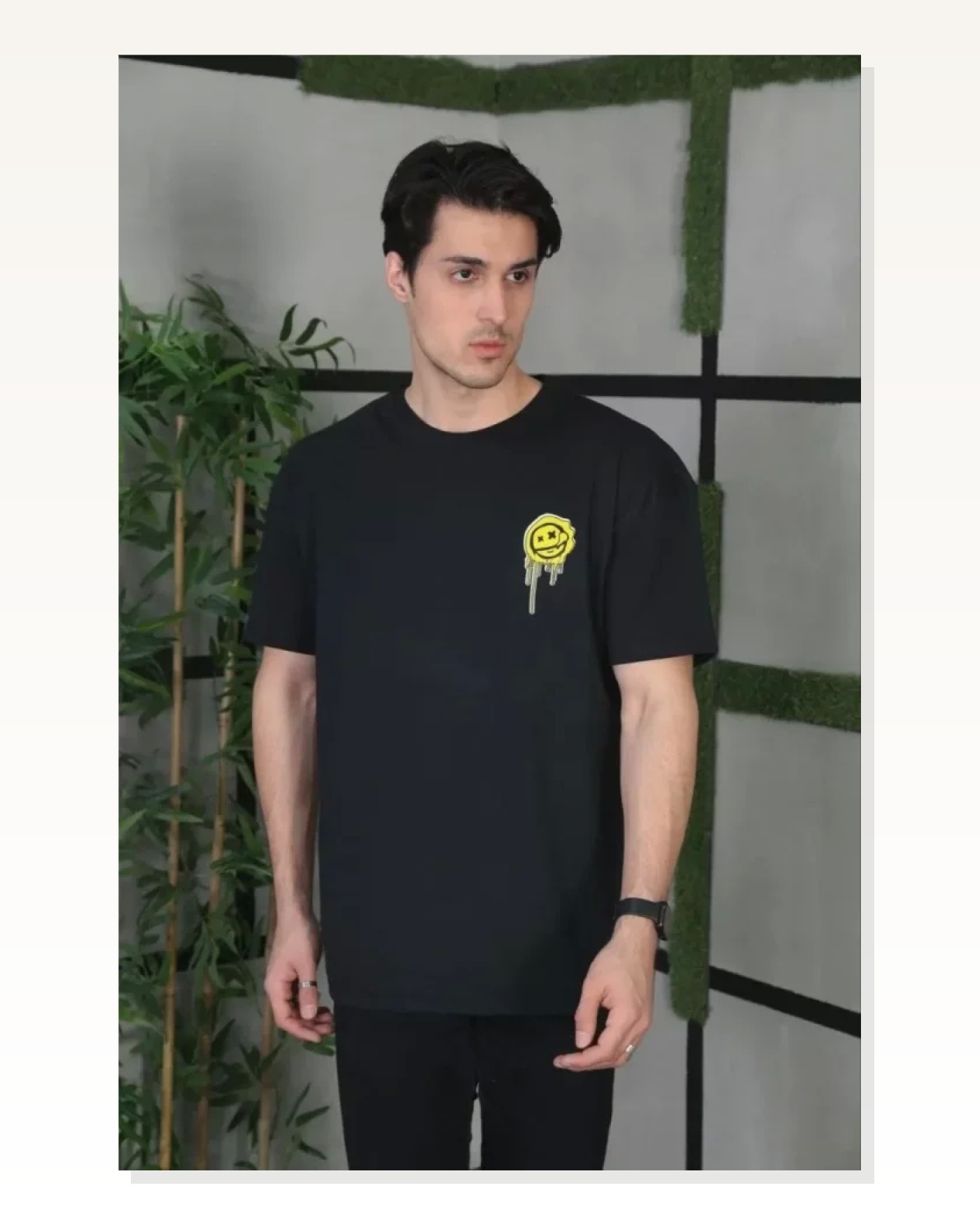 Baskı Detaylı Unisex Günlük Stil Tipografi Siyah Pamuklu Oversize Tişört Marketplace blank