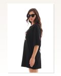 Vahşi Doğa Baskılı Unisex Siyah Bisiklet Yaka Oversize Tişört