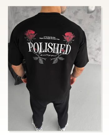 Baskılı Unisex Günlük Stil Siyah Bisiklet Yaka Oversize Tişört