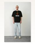 Baskılı Unisex Günlük Stil Siyah Bisiklet Yaka Oversize Tişört