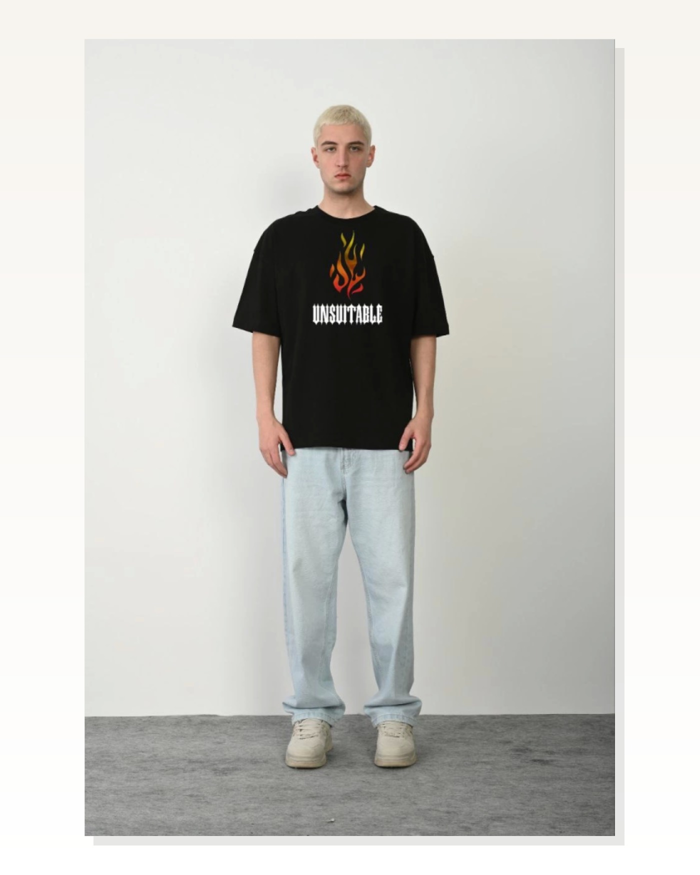 Baskılı Unisex Günlük Stil Siyah Bisiklet Yaka Oversize Tişört Marketplace blank