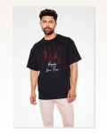 Baskılı Unisex Günlük Stil Siyah Bisiklet Yaka Oversize Tişört