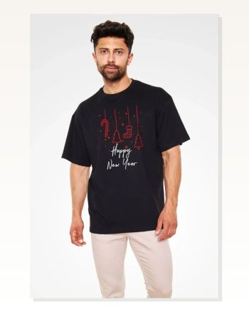 Baskılı Unisex Günlük Stil Siyah Bisiklet Yaka Oversize Tişört