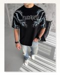 Unisex Günlük Stil Siyah Loft Grafik Tasarım Oversize Tişört