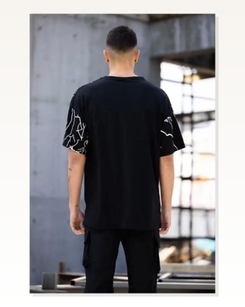 Baskılı Unisex Günlük Stil Siyah Gece Modu Tipografi Oversize Tişört