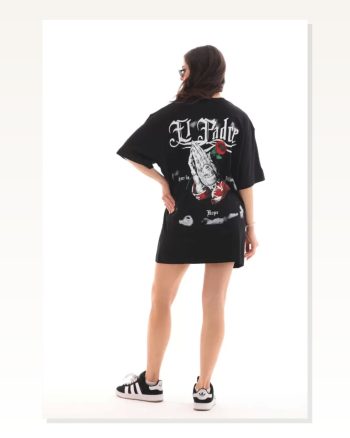 Grafik Baskılı Unisex Günlük Stil Siyah Shadow Effect Oversize Tişört