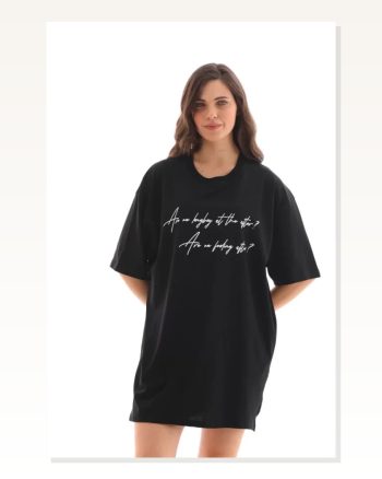 Baskılı Unisex Günlük Stil Siyah Matrix Dijital Oversize Tişört