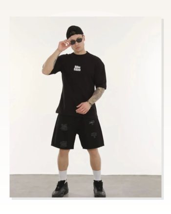 Baskılı Unisex Günlük Stil Siyah Bisiklet Yaka Oversize Tişört