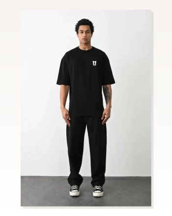 Baskı Detaylı Unisex Günlük Stil Siyah Eskiz Pamuklu Tişört